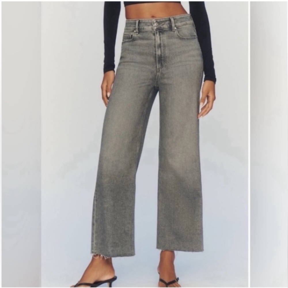 Paige Anessa High Rise Cropped Wide Leg Jeans in Smokey Grey Size 28 Like New
